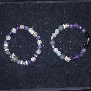 Handmade Fluorite, Amethyst Healing Bracelet set